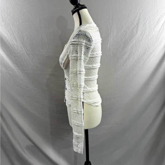 Boho Ruched Lace Asymmetrical Hem Blouse Beige - Picture 11 of 12